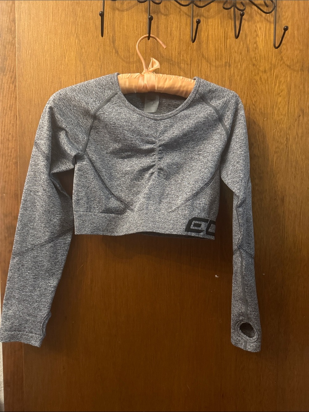 ECHT Arise Scrunch Heathered Charcoal Gray Long Sleeve Top